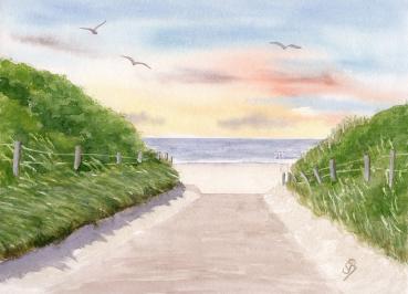 Poster DIN-A4 Aquarell Maritim Kunst Druck Kunstdruck Nordsee Insel Baltrum Strand Dünen Meer